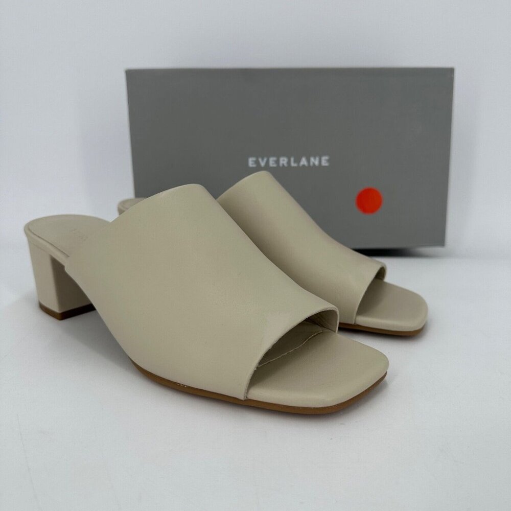 Everlane The Leather Mule Sandal in Bone size 8 Women's Slip-on 2" Block Heel